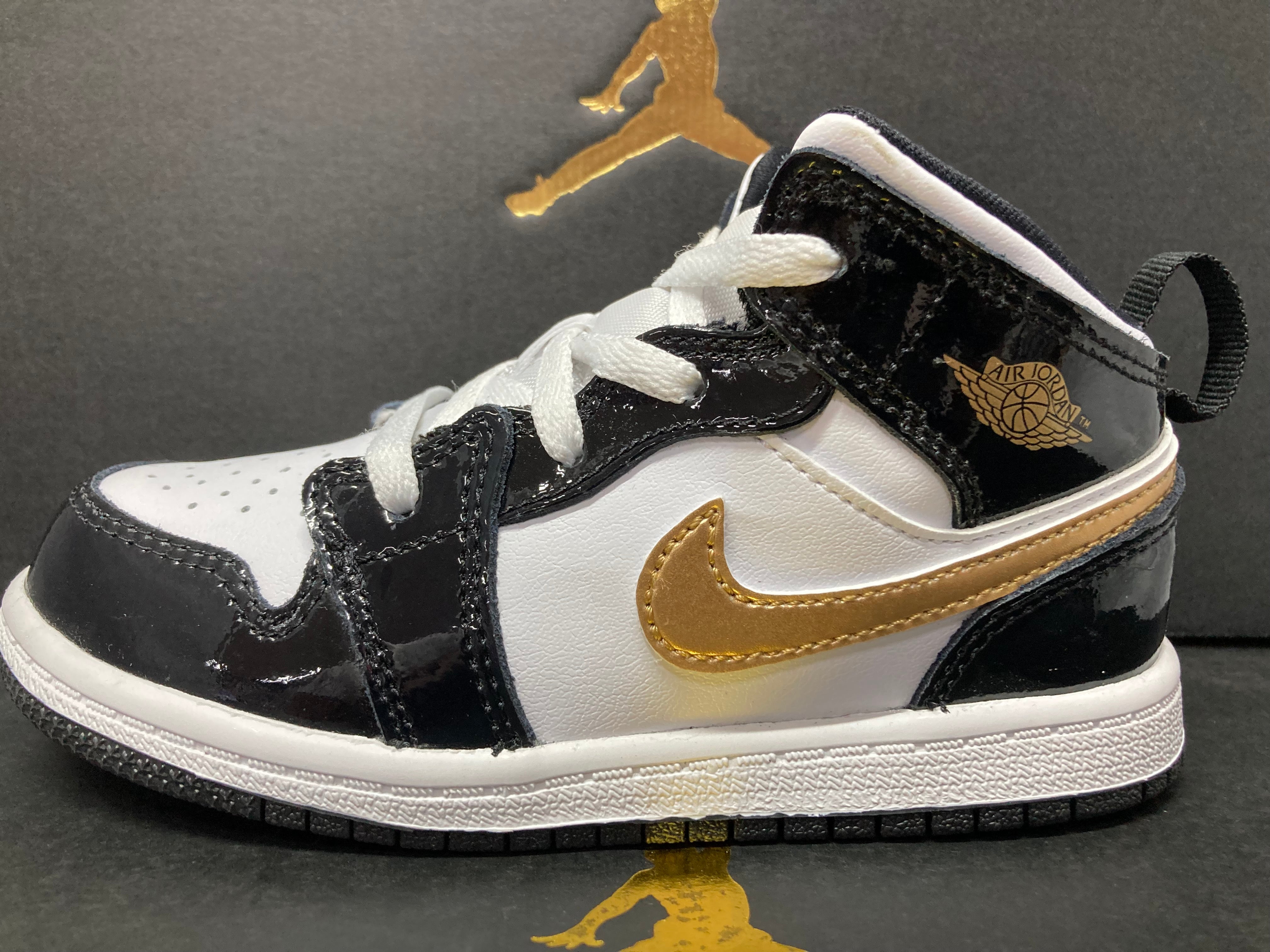 Air Jordan 1 Mid Patent TD Black Gold